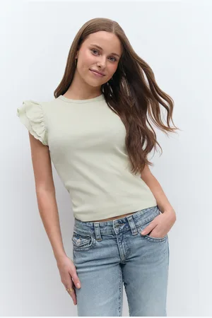 Gina Tricot Y frill top - yläosat - Vihreä - 170 - Tyttö