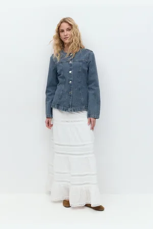 Gina Tricot Broderie maxi skirt - pitkät hameet - Valkoinen - XL - Naiset