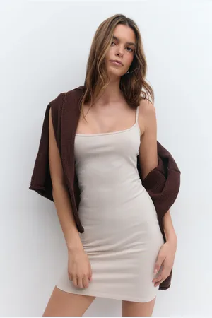 Gina Tricot Basic mini slip dress - minimekot - beige - XL - Naiset
