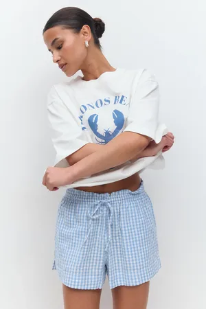 Gina Tricot Seersucker gingham shorts - Shortsit - Sininen - XL - Naiset
