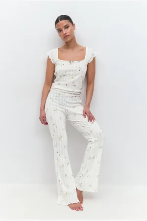 Gina Tricot Pointelle trousers - Housut - Valkoinen - XL - Naiset