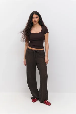 Gina Tricot Crochet trousers - Leveät housut - Ruskea - XL - Naiset