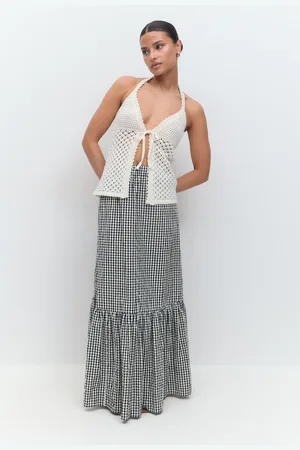 Gina Tricot Gingham skirt - pitkät hameet - Musta - XL - Naiset