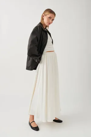 Gina Tricot Wide maxi skirt - pitkät hameet - Valkoinen - XL - Naiset