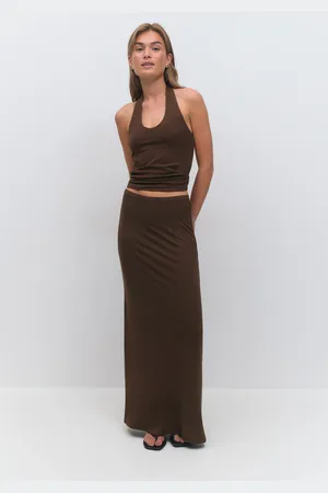 Gina Tricot Soft touch maxi skirt - pitkät hameet - Ruskea - XL - Naiset