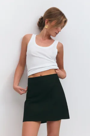Gina Tricot Linen blend mini skirt - minihameet - Musta - 42 - Naiset