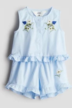 H&M Kirjailtu kaksiosainen popliinisetti