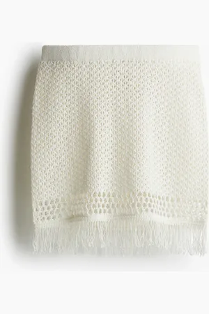 H&M Fringe-trimmed pointelle-knit skirt