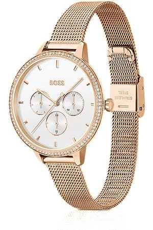 HUGO BOSS Naiset Kellot - Gold-effect watch with crystal-set bezel