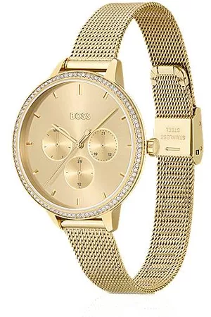 HUGO BOSS Gold-effect watch with crystal-set bezel