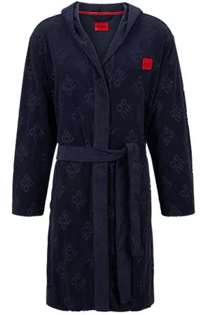 HUGO BOSS Miehet Kylpytakit - Cotton-blend hooded dressing gown with stacked logos