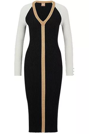 HUGO BOSS Naiset Neulemekot - Long-sleeved knitted dress with metallised fibres