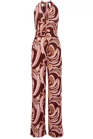 HUGO BOSS Tie-neck regular-fit jumpsuit with seasonal print