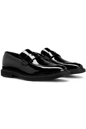 HUGO BOSS Miehet Juhlakengät - Patent-leather loafers with -and-gold logo detail