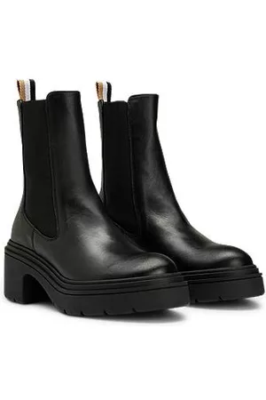 HUGO BOSS Block-heel leather Chelsea boots with logo trim