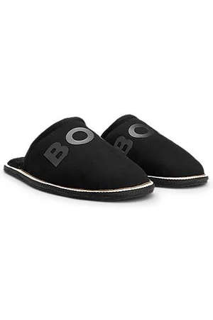 HUGO BOSS Monogram-logo slippers with rubber outsole and signature stripe