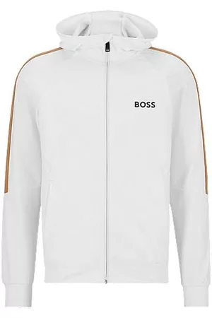 HUGO BOSS Zip-up hoodie in active-stretch jersey with logo