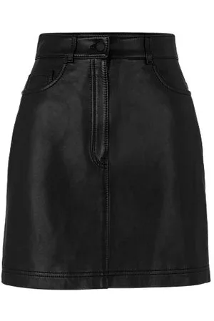 HUGO BOSS A-line leather mini-skirt with red logo patch