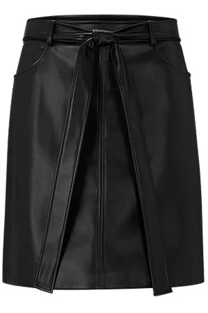 HUGO BOSS Slim-fit faux-leather skirt with tie-up belt