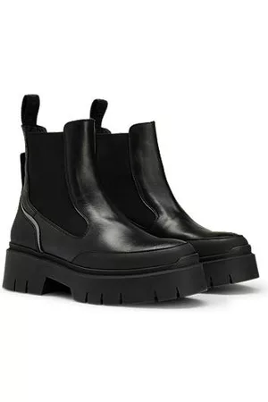 HUGO BOSS Chunky leather Chelsea boots with logo-tape pull loops