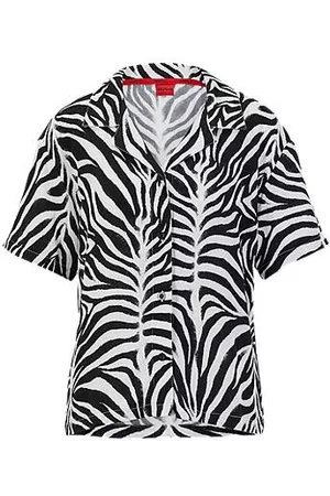 HUGO BOSS Naiset Pyjamat - Relaxed-fit pyjama shirt in zebra-print gabardine