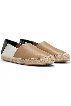 HUGO BOSS Grained-leather espadrilles with signature-stripe colours