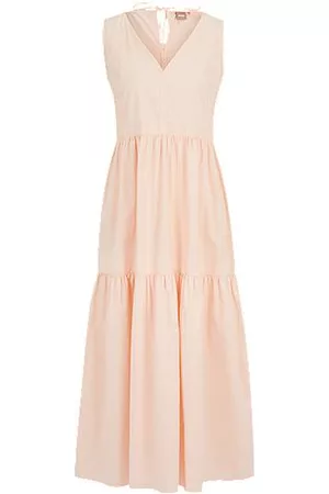 HUGO BOSS Cotton-poplin regular-fit dress with tiered skirt