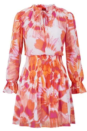 HUGO BOSS Naiset Printtimekot - Long-sleeved regular-fit dress with seasonal print