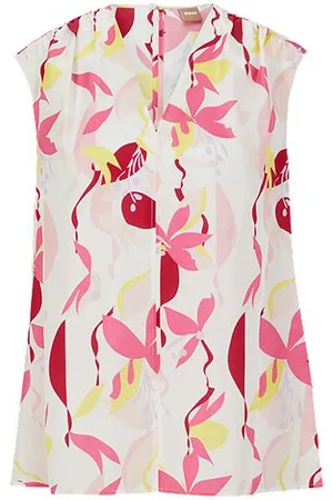 HUGO BOSS Relaxed-fit top in floral-print silk