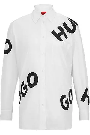 HUGO BOSS Naiset Puserot - Organic-cotton oversized-fit blouse with contrast logos