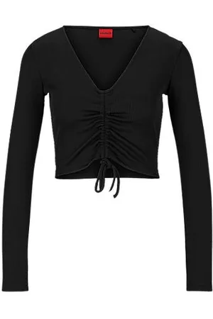 HUGO BOSS Naiset Pitkähihaiset - Long-sleeved cropped top with front drawstring