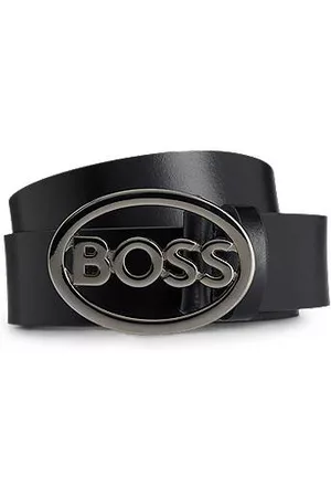 HUGO BOSS Miehet Vyöt - Italian-leather belt with gunmetal logo plaque buckle