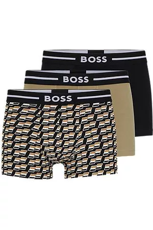 HUGO BOSS Miehet Bokserit - Three pack of stretch-cotton trunks with logo waistbands