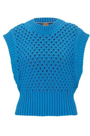 HUGO BOSS Naiset Hihattomat - Sleeveless open-knit top in a cotton blend