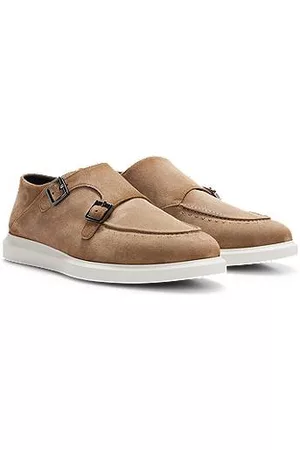HUGO BOSS Miehet Kävelykengät - Suede double-monk shoes with branded buckles