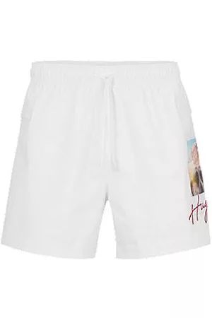HUGO BOSS Miehet Uimashortsit - Quick-dry swim shorts with printed graphic and logo