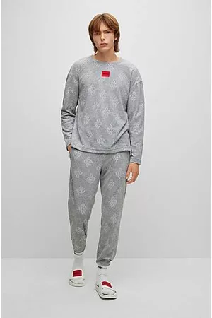HUGO BOSS Miehet Pyjamat - Relaxed-fit cotton-blend pyjamas with stacked logos