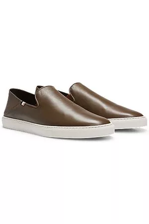 HUGO BOSS Miehet Kävelykengät - Leather slip-on shoes with signature-stripe trim