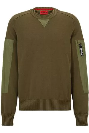 HUGO BOSS Miehet Neuletakit - Cotton-blend relaxed-fit sweater with tonal trims