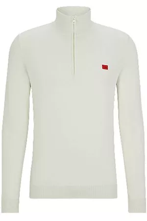 HUGO BOSS Miehet Neuletakit - Organic-cotton zip-neck sweater with red logo label