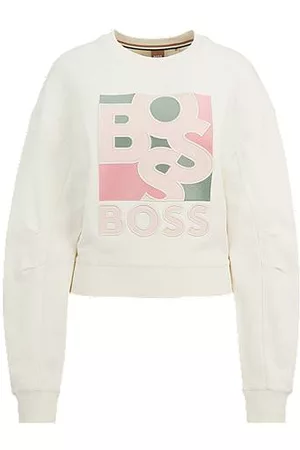 HUGO BOSS Naiset Collegepaidat - Cotton-terry sweatshirt with embroidered and patched logo