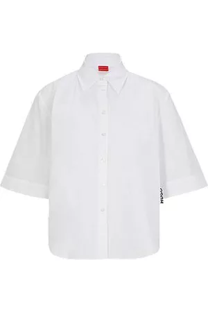 HUGO BOSS Naiset Puserot - Organic-cotton cropped blouse with logo flag
