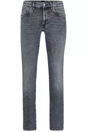 HUGO BOSS Miehet Slim Fit Farkut - Slim-fit jeans in stonewashed grey Italian stretch denim
