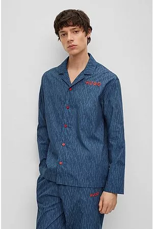 HUGO BOSS Miehet Pyjamat - Cotton-poplin pyjamas with rain-inspired logo print