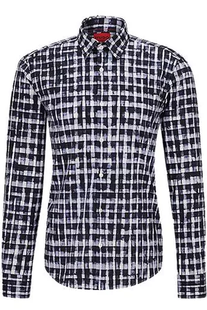 HUGO BOSS Miehet Kauluspaidat - Slim-fit shirt in logo-print stretch cotton
