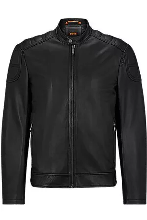 HUGO BOSS Miehet Nahkatakit - Slim-fit biker jacket in leather with padding