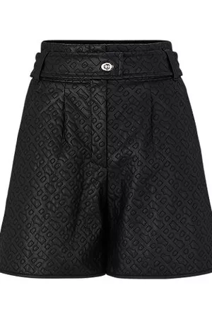 HUGO BOSS Naiset Nahkahousut - Relaxed-fit shorts in monogram-emed faux leather