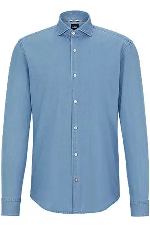 HUGO BOSS Miehet Farkku - Casual-fit shirt in pure-cotton denim