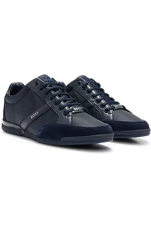 HUGO BOSS Miehet Tennarit - Mixed-material trainers with suede and faux leather