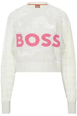 HUGO BOSS Naiset Neuletakit - Relaxed-fit open-knit sweater with logo detail